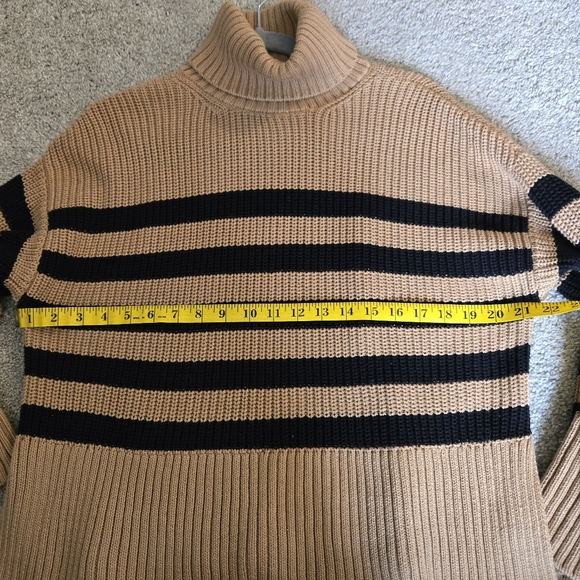 Quince Striped Cotton Chunky Sweater Sz M Medium Turtleneck Bell Wide Sleeve - Picture 11 of 11